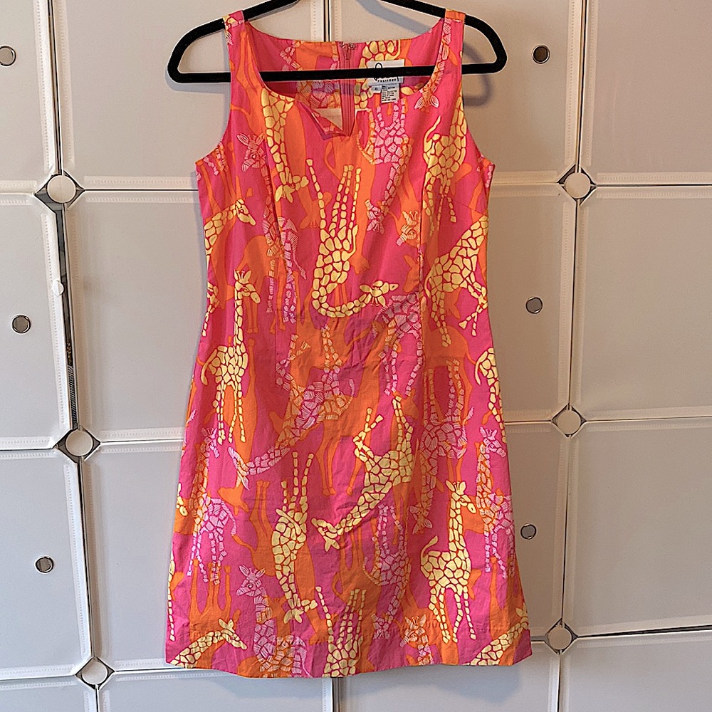 Vintage Lilly Pulitzer Dress Pink/orange l/yellow/white Giraffe